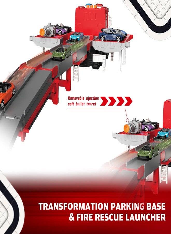 BuddyBight 3in1 Fire Trucks Toys for Toddlers Ages 3-5, Carrier Toy Truck & Foldable Race Track, 12 Die Cast Cars Firetruck Toys for Toddlers 1-3 3-5 w/Light & Sound, Kids' Play Cars & Race Cars for Boys Girls - Image 4